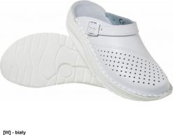 MEDIBUT BMKLADZKOL - obuwie zawodowe damskie klapki przeciwpoślizgowy kolebkowy spód profil ortopedyczny, podeszwa antypoślizgowa, - biały 35. Białe klapki damskie Medibut, bez wzorów, bez obcasa, bez zapięcia. Za 117.79 zł.