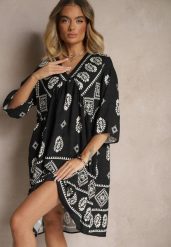 Granatowa Sukienka z Wiskozy w Stylu Boho Virisna. Niebieskie sukienki damskie Renee, na imprezę, na lato, l, z aplikacjami, z wiskozy, boho, bez kołnierzyka, bez ramiączek, midi. Za 49.99 zł.