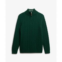 Sweter bawełnowy Superdry Cable. Zielone swetry męskie Superdry, na zimę, m, bez wzorów, bez kołnierzyka, bez ramiączek. Za 415.15 zł.