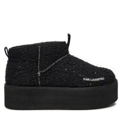 Botki KARL LAGERFELD. Czarne botki damskie KARL LAGERFELD, bez wzorów, bez obcasa, na koturnie, bez zapięcia. Za 569.99 zł.