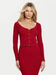 Guess Kardigan W5RR08 Z2V62 Czerwony Regular Fit. Czerwone kardigany damskie Guess, s, z aplikacjami, z wiskozy, bez kołnierzyka. Za 219.99 zł.