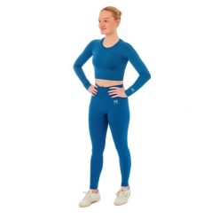 Damski zestaw sportowy Xtreme - legginsy sportowe + sportowy Croptop - Niebieski. Niebieskie legginsy damskie XTREME SOCKSWEAR, s, bez wzorów, z materiału, z podwyższonym stanem, długie, na fitness i siłownię. Za 199.42 zł.