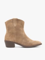 Beżowe botki kowbojki. Brązowe botki damskie Ryłko, na jesień, bez wzorów, ze skóry, eleganckie, za kostkę, bez obcasa, na obcasie, bez zapięcia. Za 499.99 zł.