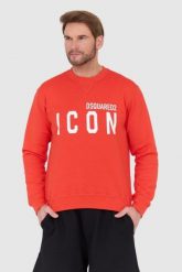 DSQUARED2 Czerwona bluza męska z dużym białym logo icon. Czerwone bluzy męskie Dsquared2, l, bez wzorów, bez ramiączek, bez kaptura. W wyprzedaży za 799.99 zł.