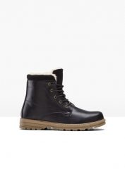 Kozaki sznurowane. Czarne buty zimowe męskie bonprix, bez wzorów, ze skóry, bez obcasa, bez zapięcia. Za 159.99 zł.