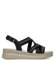 Clara Barson Sandały WS2506-09 Czarny. Czarne sandały damskie Clara Barson, bez wzorów, z materiału, bez obcasa, na koturnie, bez zapięcia. Za 119.99 zł.
