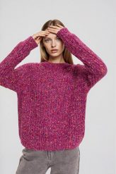 Sweter z ozdobną strukturą fuksjowy. Swetry nierozpinane damskie MOODO, l, bez wzorów, z poliamidu, bez kołnierzyka, bez ramiączek. Za 159.99 zł.