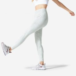 Legginsy fitness damskie Nyamba 520. Brązowe legginsy sportowe damskie DOMYOS, l, bez wzorów, z bawełny, z podwyższonym stanem, długie, na fitness i siłownię. Za 99.99 zł.