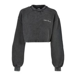 Bluza kołnierz rong krótka frotte z małymi haftami dla kobiet Urban Classics. Czarne bluzy damskie Urban Classics, bez wzorów, bez ramiączek, bez kaptura. Za 259.50 zł.