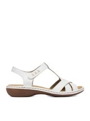 Rieker Sandały CEO-65919-80 Biały. Białe sandały damskie Rieker, bez wzorów, ze skóry, bez obcasa, na płaskiej podeszwie, bez zapięcia. Za 319.99 zł.