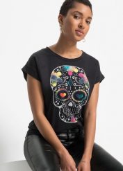 T-shirt z miękkiego materiału z domieszką wiskozy. Czarne t-shirty damskie bonprix, bez wzorów, z wiskozy, bez kołnierzyka, bez ramiączek. Za 57.99 zł.