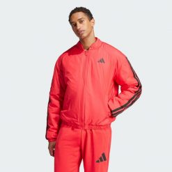 Kurtka Essentials 3-Stripes Insulated Bomber. Czarne kurtki męskie Adidas, s, bez wzorów, z materiału, bez kaptura. W wyprzedaży za 227.40 zł.