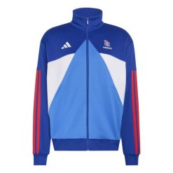 Kurtka dresowa Francja 2026/27. Niebieskie kurtki męskie Adidas, bez wzorów, z dresówki, sportowe, bez kaptura. Za 325.00 zł.
