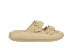 Klapki Laura Vita Nuon 08 Beige 202015, Beżowy, Tworzywo - 37-38. Brązowe klapki damskie Laura Vita, bez wzorów, z materiału, eleganckie, bez obcasa, bez zapięcia. W wyprzedaży za 89.10 zł.