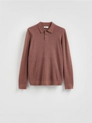 Sweter polo z bawełną - jasnofioletowy. Fioletowe swetry męskie Reserved, l, bez wzorów, z bawełny, bez kołnierzyka, bez ramiączek. Za 119.99 zł.