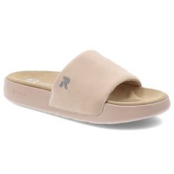 Różowe Klapki Rieker Modne Wsuwane Obuwie Damskie. Czerwone klapki damskie Rieker, na lato, bez wzorów, sportowe, bez obcasa, bez zapięcia. Za 249.00 zł.