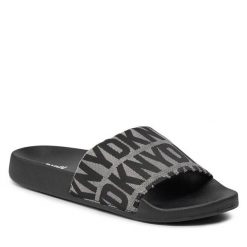 Klapki DKNY. Czarne klapki damskie DKNY, bez wzorów, bez obcasa, bez zapięcia. Za 272.99 zł.