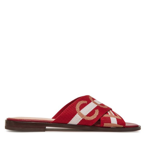 Klapki Coccinelle. Czerwone klapki damskie Coccinelle, bez wzorów, bez obcasa, bez zapięcia. Za 629.99 zł.