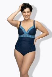 Damskie Strój kąpielowy wzór w kafelki miękkie miseczki regulowane ramiączka. Niebieskie stroje kąpielowe damskie Ulla Popken, plus size, bez wzorów, z elastanu. Za 191.99 zł.