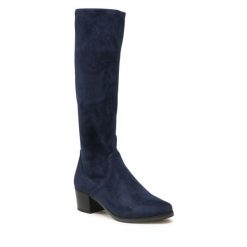 Kozaki Caprice. Niebieskie kozaki damskie Caprice, bez wzorów, bez obcasa, na słupku, bez zapięcia. Za 379.99 zł.