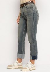 Niebiesko-Szare Bawełniane Jeansy o Fasonie Regular z Paskiem z Efektem Vintage Riliana. Niebieskie jeansy damskie Born2be, bez wzorów, z bawełny, vintage. Za 129.99 zł.