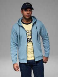 Rozpinana dresowa bluza hoodie w stylu streetwearowym jasnoniebieska V4 OM-SSZP-0213 XXL. Niebieskie bluzy męskie Ombre, m, bez wzorów, z dresówki, bez kaptura. Za 408.47 zł.
