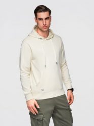 Męska bawełniana bluza dresowa BASIC kangurka z kapturem OM-SSBN-0270 - - Rozmiar: XXL. Białe bluzy męskie Ombre Clothing, m, z aplikacjami, z bawełny, bez ramiączek, z kapturem. W wyprzedaży za 118.99 zł.
