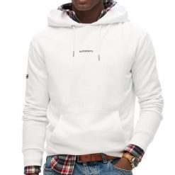 Jednokolorowa bluza z kapturem damska Superdry. Białe bluzy damskie Superdry, s, bez wzorów, z materiału, klasyczne, bez ramiączek, z kapturem. Za 318.75 zł.