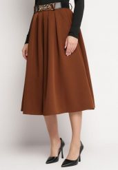 Brązowa Spódnica Rozkloszowana z Paskiem Cizo. Brązowe spódnice damskie Born2be, l, bez wzorów, midi, rozkloszowane. Za 119.99 zł.