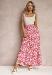 Czerwona Bawełniana Spódnica Maxi w Kwiaty Eile. Czerwone spódnice damskie Renee, s, bez wzorów, z bawełny, maxi. Za 44.99 zł.