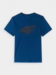 4F T-shirt regular z nadrukiem męski - turkusowy M. Niebieskie t-shirty męskie 4F, m, bez wzorów, z bawełny, bez kołnierzyka, bez ramiączek. W wyprzedaży za 29.99 zł.