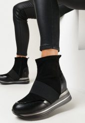 Czarne Botki na Ukrytej Koturnie Lecis. Czarne botki damskie Born2be, bez wzorów, eleganckie, bez obcasa, na koturnie, bez zapięcia. Za 64.99 zł.
