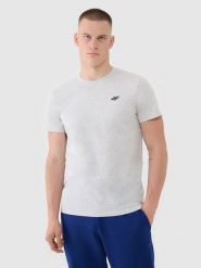 4F T-shirt regular gładki męski - szary XL. Szare t-shirty męskie 4F, m, bez wzorów, z bawełny, bez kołnierzyka, bez ramiączek. Za 49.99 zł.