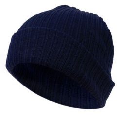 Granatowa Męska Czapka, Prążkowana Beanie, Jesienno-Zimowa. Niebieskie czapki męskie Pako Jeans, na zimę, bez wzorów, z jeansu. Za 35.00 zł.