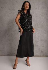 Czarna Bawełniano-Wiskozowa Sukienka Slip Dress z Ozdobną Narzutką Sagossia. Czarne sukienki damskie Renee, l, z aplikacjami, z bawełny, bez kołnierzyka, bez ramiączek, maxi. Za 249.99 zł.