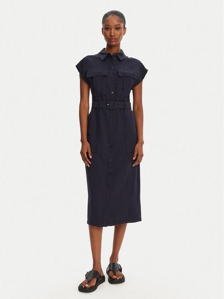Patrizia Pepe Sukienka koszulowa 2A2870/A573-C789 Granatowy Regular Fit. Niebieskie sukienki damskie Patrizia Pepe, bez wzorów, z wiskozy, bez kołnierzyka, bez ramiączek, koszulowe. Za 809.99 zł.