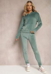 Miętowy Welurowy Komplet Dresowy Bluza z Kapturem i Spodnie Vilna. Zielone bluzy damskie Renee, s, bez wzorów, z dresówki, bez ramiączek, z kapturem. Za 69.99 zł.