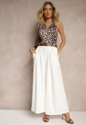 Białe Spodnie o Szerokim Kroju High Waist Ozdobione Paskiem Rasalle. Białe spodnie materiałowe damskie Renee, z aplikacjami, z jeansu, eleganckie, z podwyższonym stanem. Za 74.99 zł.