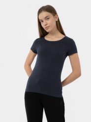 4F T-shirt regular gładki damski XXL. Niebieskie t-shirty damskie 4F, xxl, bez wzorów, z bawełny, bez kołnierzyka, bez ramiączek. Za 49.99 zł.