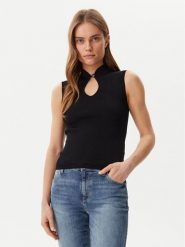 Guess Sweter W5GR10 Z3L10 Czarny Regular Fit. Czarne swetry nierozpinane damskie Guess, l, z aplikacjami, z wiskozy, bez kołnierzyka, bez ramiączek. Za 199.99 zł.