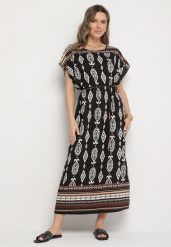 Czarna Pudełkowa Sukienka z Wiskozy w Etniczny Wzór Mirosela. Czarne sukienki damskie Born2be, na co dzień, s, bez wzorów, z materiału, eleganckie, bez kołnierzyka, bez ramiączek, maxi. Za 59.99 zł.