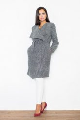 Szary Elegancki Płaszcz Oversize Przewiązany Paskiem. Szare płaszcze damskie Figl, m, bez wzorów, z materiału, eleganckie, bez kołnierzyka, bez kaptura. Za 389.00 zł.