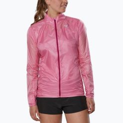 Kurtka do biegania damska Mizuno Aero. Czerwone kurtki sportowe damskie Mizuno, bez wzorów, bez ramiączek, bez kaptura, do biegania. Za 209.99 zł.