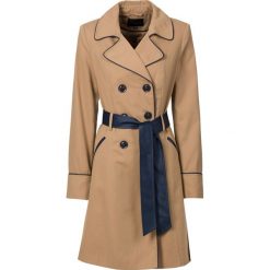 Trencz. Brązowe płaszcze damskie bonprix, bez wzorów, ze skóry, eleganckie, bez kołnierzyka, bez kaptura. Za 229.99 zł.
