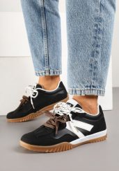 Czarno-Białe Sneakersy Klasyczne Tenisówki z Dodatkowym Sznurowaniem Nilarisea. Czarne trampki i tenisówki damskie Born2be, bez wzorów, z jeansu, bez zapięcia. Za 89.99 zł.