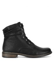 Rieker Botki 71218-00 Czarny. Czarne botki damskie Rieker, bez wzorów, z materiału, bez obcasa, na płaskiej podeszwie, bez zapięcia. Za 287.99 zł.