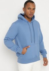 Niebieska Bluza z Bawełną i Kapturem z Kieszenią i Sznurkami Parhiris. Niebieskie bluzy męskie Born2be, m, bez wzorów, z bawełny, z kapturem. Za 54.99 zł.