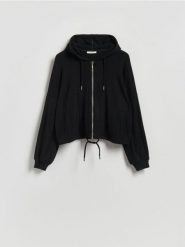 Rozpinana bluza z wiskozą - czarny. Czarne bluzy damskie Reserved, l, bez wzorów, z dzianiny, bez ramiączek, bez kaptura. Za 139.99 zł.
