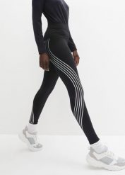 Legginsy ocieplane z odblaskowymi elementami, dł. przed kostkę. Czarne legginsy sportowe damskie bonprix, bez wzorów. Za 129.99 zł.