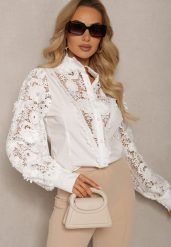 Biała Koszula Koronkowa Zapinana na Guziki Aneries. Białe koszule damskie Renee, l, bez wzorów, z jeansu, klasyczne, bez kołnierzyka, bez ramiączek. Za 119.99 zł.